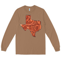 Toasted Coconut Texas Map Western Tooled Leather Pattern Long Sleeve Tee - Bettercallsaul