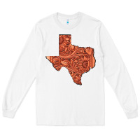 White Texas Map Western Tooled Leather Pattern Long Sleeve Tee - Bettercallsaul