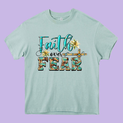 Faith Over Fear With Cross Heavy Core Tee Designed By Barkaloodesign