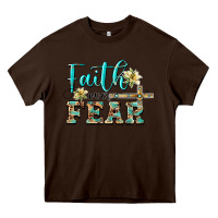 Chocolate Brown faith over fear with cross Heavy Core Tee - BarkalooDesign