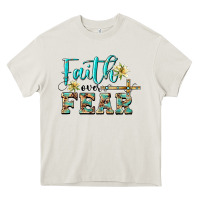 Cream faith over fear with cross Heavy Core Tee - BarkalooDesign