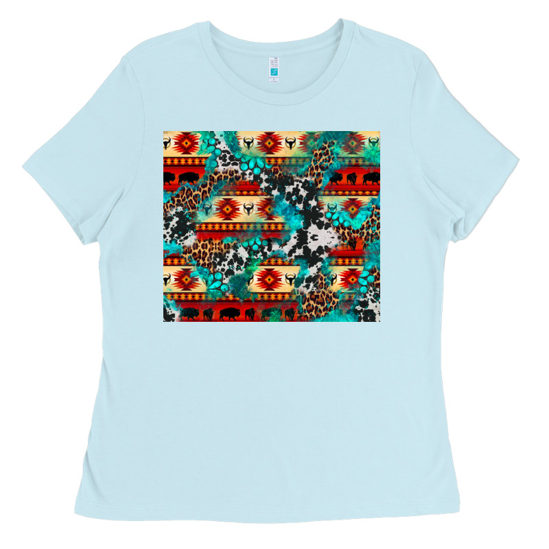 Aztec Leopard Cowhide Turquoise Ladies Tee by BarkalooDesign | Teevron