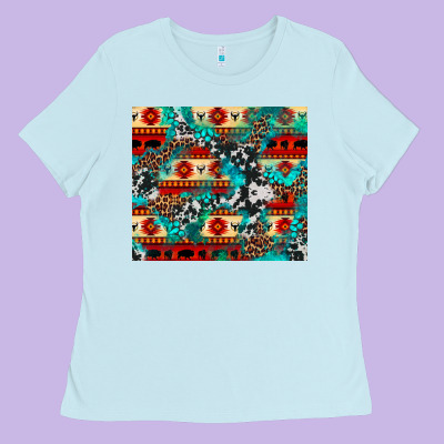Aztec Leopard Cowhide Turquoise Ladies Tee Designed By Barkaloodesign