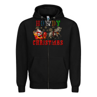 Black howdy christmas with santa riding his sleighs Zipper Hoodie - CowGirlArtShop