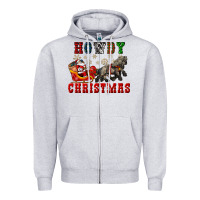 Heather Grey howdy christmas with santa riding his sleighs Zipper Hoodie - CowGirlArtShop