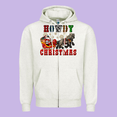 Howdy Christmas With Santa Riding His Sleighs Zipper Hoodie Designed By Cowgirlartshop