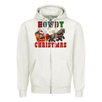 Oatmeal Heather howdy christmas with santa riding his sleighs Zipper Hoodie - CowGirlArtShop