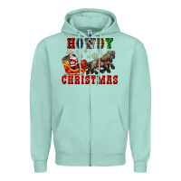 Seafoam howdy christmas with santa riding his sleighs Zipper Hoodie - CowGirlArtShop