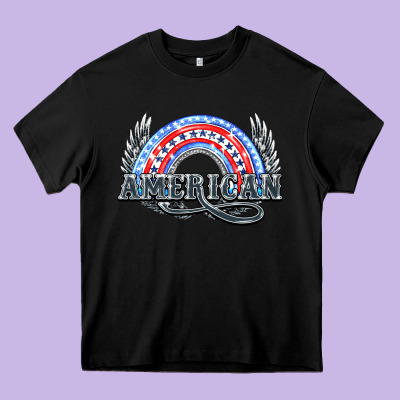 American Rainbow Heavy Core Tee Designed By Nancycooperartshop