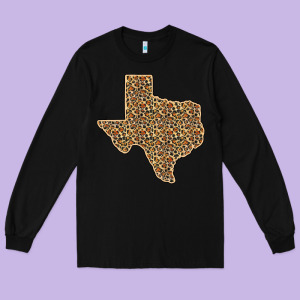 Western Texas Map Leopard Pattern Long Sleeve Tee Designed By Bettercallsaul