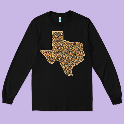 Western Texas Map Leopard Pattern Long Sleeve Tee Designed By Bettercallsaul