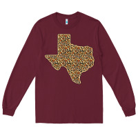 Burgundy Western Texas Map Leopard Pattern Long Sleeve Tee - Bettercallsaul