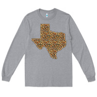 Heather Grey Western Texas Map Leopard Pattern Long Sleeve Tee - Bettercallsaul