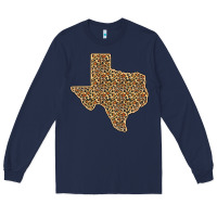 Navy Western Texas Map Leopard Pattern Long Sleeve Tee - Bettercallsaul