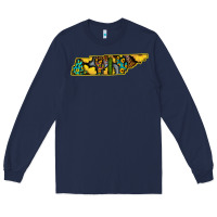 Navy Western Tenessee Map Sunflower Pattern Long Sleeve Tee - Bettercallsaul