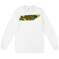 White Western Tenessee Map Sunflower Pattern Long Sleeve Tee - Bettercallsaul