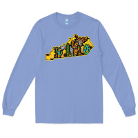 Colony Blue Kentucky Map Western Sunflower Pattern Long Sleeve Tee - Bettercallsaul