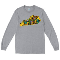 Heather Grey Kentucky Map Western Sunflower Pattern Long Sleeve Tee - Bettercallsaul