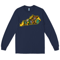 Navy Kentucky Map Western Sunflower Pattern Long Sleeve Tee - Bettercallsaul
