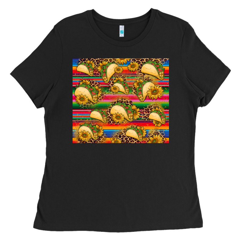 Tacos And Sunflowers With Serape Leopard Background Ladies Tee by BarkalooDesign | Teevron