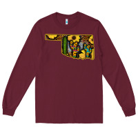 Burgundy Western Oklahoma Map Sunflower Pattern Long Sleeve Tee - Bettercallsaul