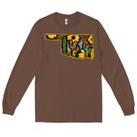 Chestnut Western Oklahoma Map Sunflower Pattern Long Sleeve Tee - Bettercallsaul