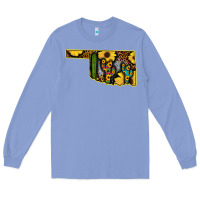Colony Blue Western Oklahoma Map Sunflower Pattern Long Sleeve Tee - Bettercallsaul