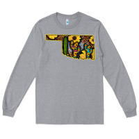 Heather Grey Western Oklahoma Map Sunflower Pattern Long Sleeve Tee - Bettercallsaul