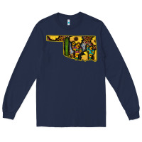 Navy Western Oklahoma Map Sunflower Pattern Long Sleeve Tee - Bettercallsaul