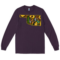 Plum Western Oklahoma Map Sunflower Pattern Long Sleeve Tee - Bettercallsaul