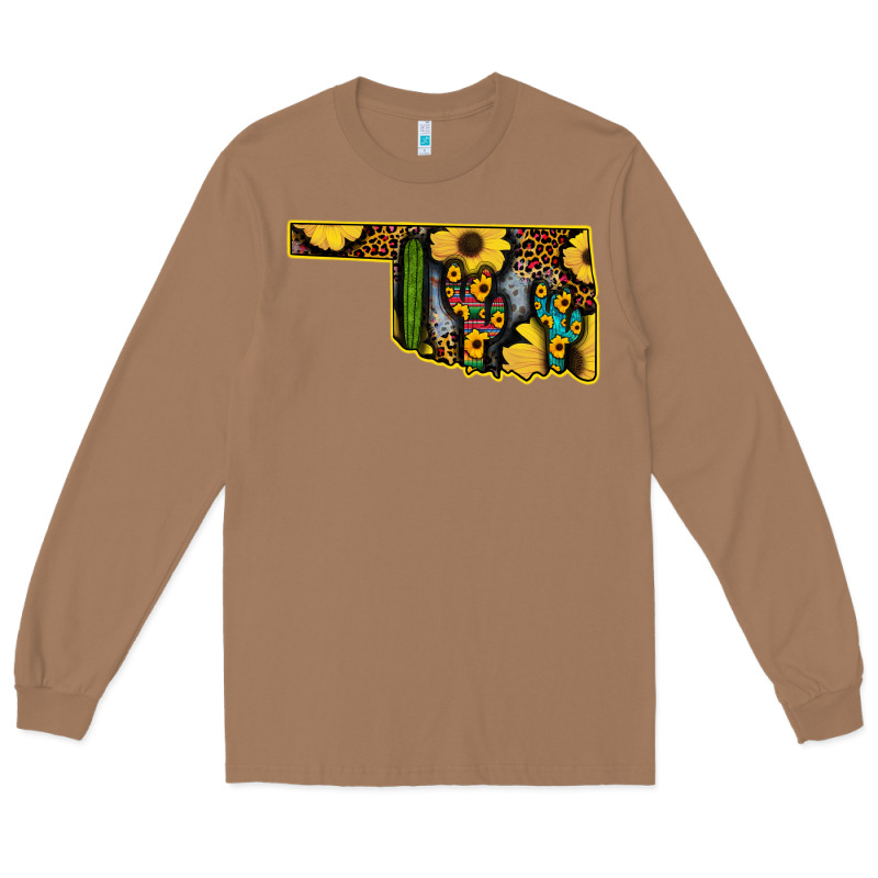 Western Oklahoma Map Sunflower Pattern Long Sleeve Tee by Bettercallsaul | Teevron