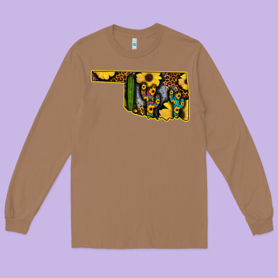 Western Oklahoma Map Sunflower Pattern Long Sleeve Tee Designed By Bettercallsaul