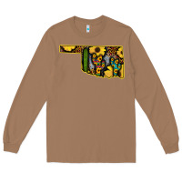 Toasted Coconut Western Oklahoma Map Sunflower Pattern Long Sleeve Tee - Bettercallsaul