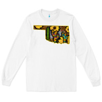 White Western Oklahoma Map Sunflower Pattern Long Sleeve Tee - Bettercallsaul