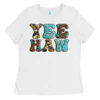 White western sunflowers turquoise leopard yee haw Ladies Tee - BarkalooDesign