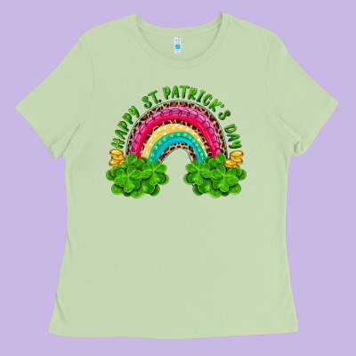 Happy St. Patrick's Day Rainbow And Shamrock Ladies Tee Designed By Ranaportraitstore