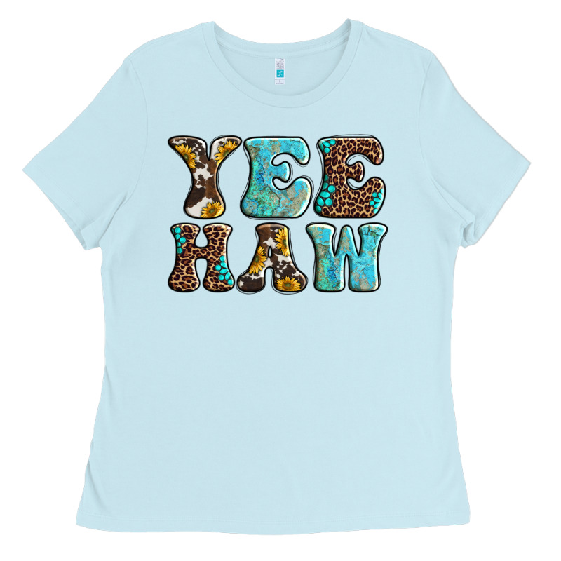 Western Sunflowers Turquoise Leopard Yee Haw Ladies Tee by BarkalooDesign | Teevron