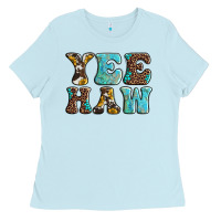 Baby Blue western sunflowers turquoise leopard yee haw Ladies Tee - BarkalooDesign