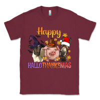 Burgundy Happy Hallothanksmas Farm Animal Classic Tee - BundleAndBundleShop