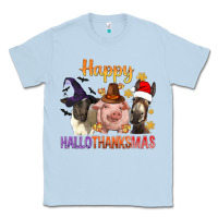 Dusty Blue Happy Hallothanksmas Farm Animal Classic Tee - BundleAndBundleShop