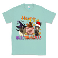 Seafoam Happy Hallothanksmas Farm Animal Classic Tee - BundleAndBundleShop
