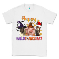 White Happy Hallothanksmas Farm Animal Classic Tee - BundleAndBundleShop