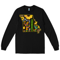 Black Western Missouri Map Sunflower And Cactus Pattern Long Sleeve Tee - Bettercallsaul