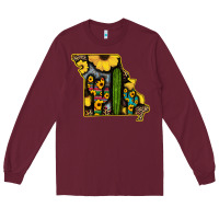 Burgundy Western Missouri Map Sunflower And Cactus Pattern Long Sleeve Tee - Bettercallsaul