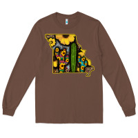 Chestnut Western Missouri Map Sunflower And Cactus Pattern Long Sleeve Tee - Bettercallsaul