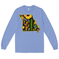 Colony Blue Western Missouri Map Sunflower And Cactus Pattern Long Sleeve Tee - Bettercallsaul