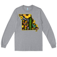 Heather Grey Western Missouri Map Sunflower And Cactus Pattern Long Sleeve Tee - Bettercallsaul