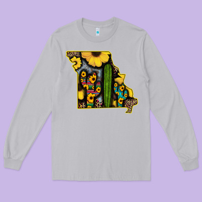 Western Missouri Map Sunflower And Cactus Pattern Long Sleeve Tee Designed By Bettercallsaul