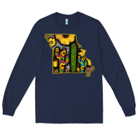 Navy Western Missouri Map Sunflower And Cactus Pattern Long Sleeve Tee - Bettercallsaul