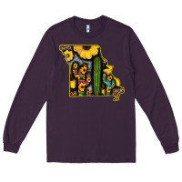 Plum Western Missouri Map Sunflower And Cactus Pattern Long Sleeve Tee - Bettercallsaul